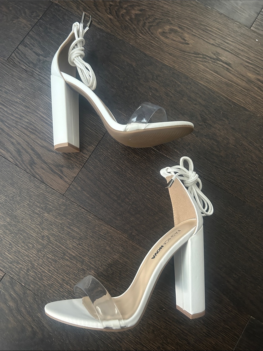 Fashion Nova Real One tie-up heels, white, size 6.5, new in box